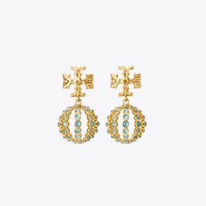 TORY BURCH Small Roxanne Drop Earrings | Rolled Gold and Light Blue | OS